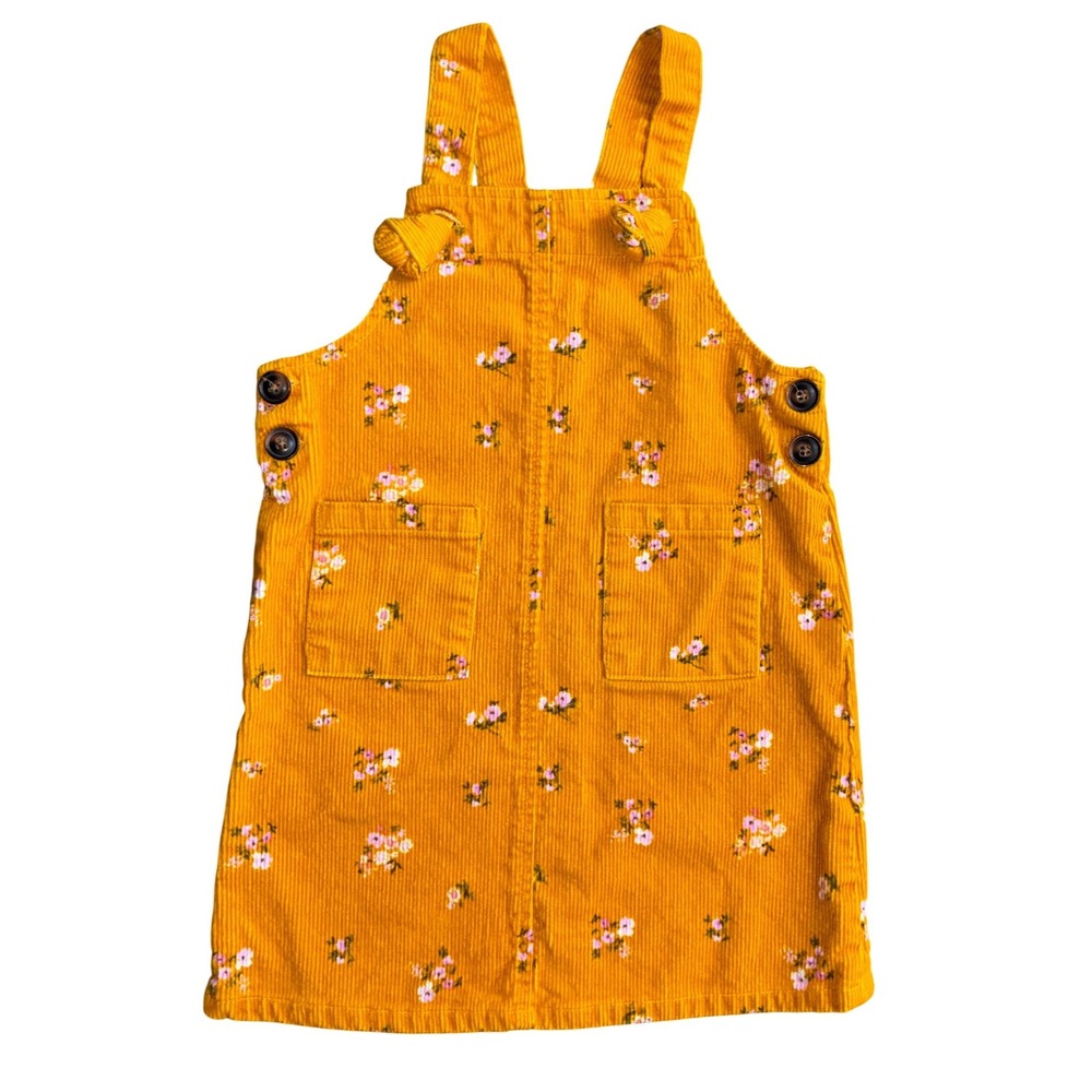 Btween Girls Mustard Yellow Corduroy Floral Pinafore Jumper Dress Toddler 4T